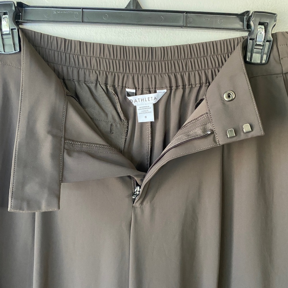 Athleta Brooklyn Wide Leg Pants Brown Pleated Performance Trousers Womens 8 - Picture 6 of 16